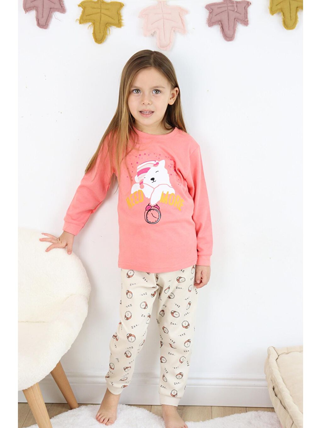 Harika KIDS Pembe-Gri Kız Çocuk Interlok Kumaş Orta Kalınlıkta Pamuklu Pijama Takımı - 2