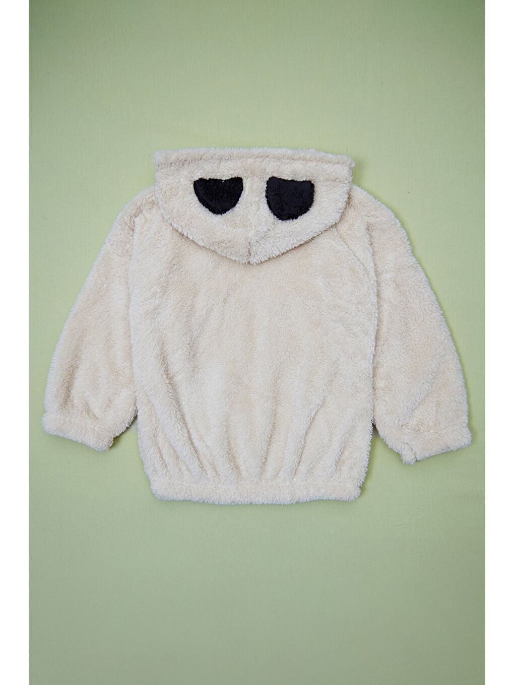 Bej Hello Nakışlı Fermuarlı Unisex Çocuk Pelüş Mont-3