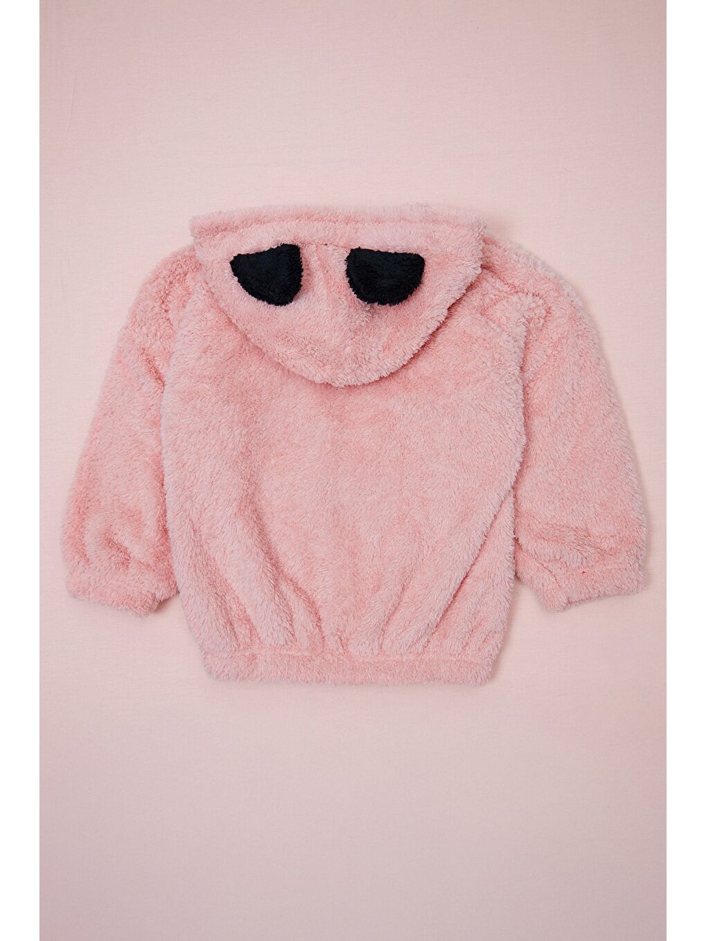 Pembe Hello Nakışlı Fermuarlı Unisex Çocuk Pelüş Mont-1