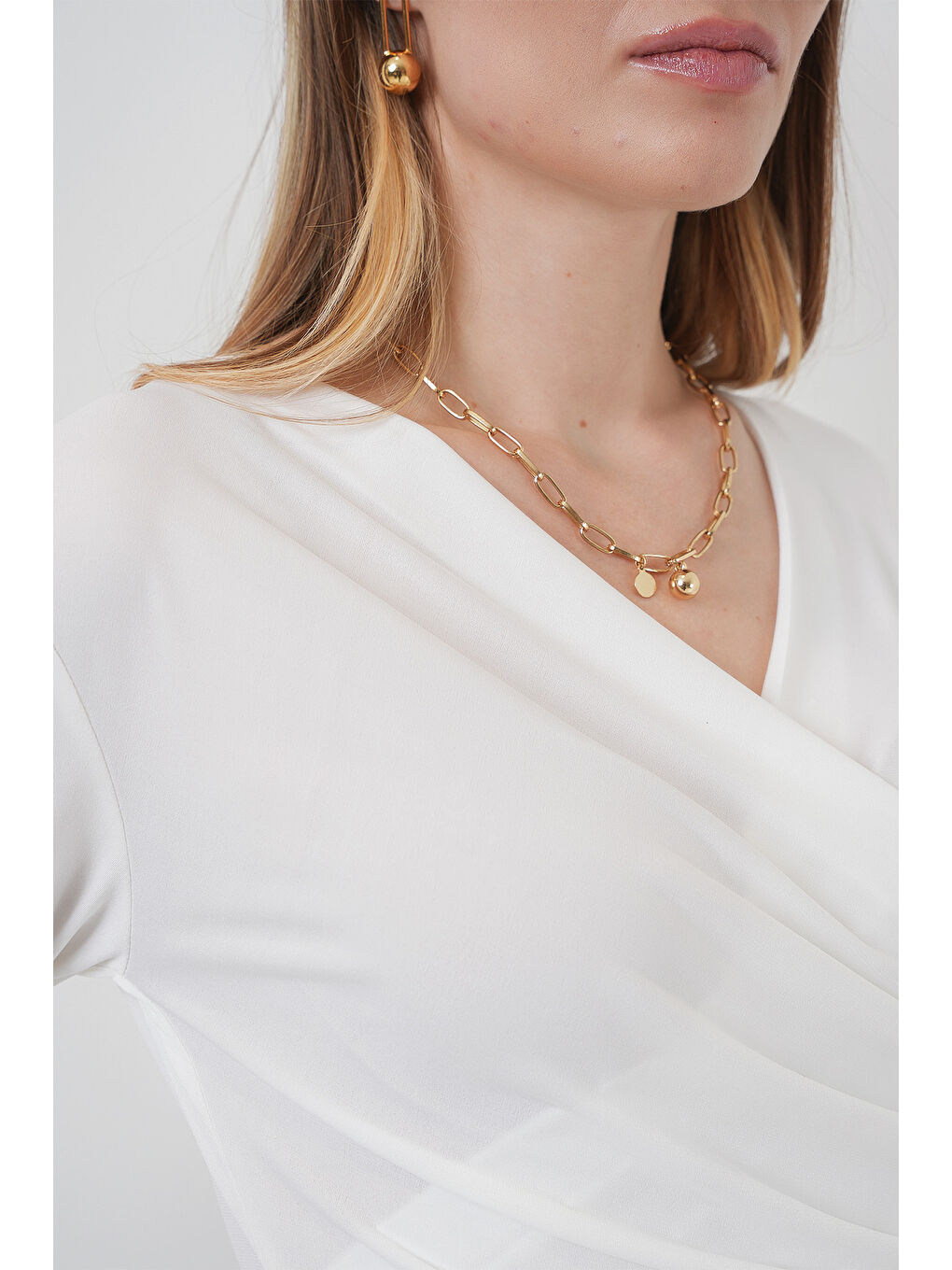 939 Anvelop Yaka Sandy Bluz - Beyaz-4