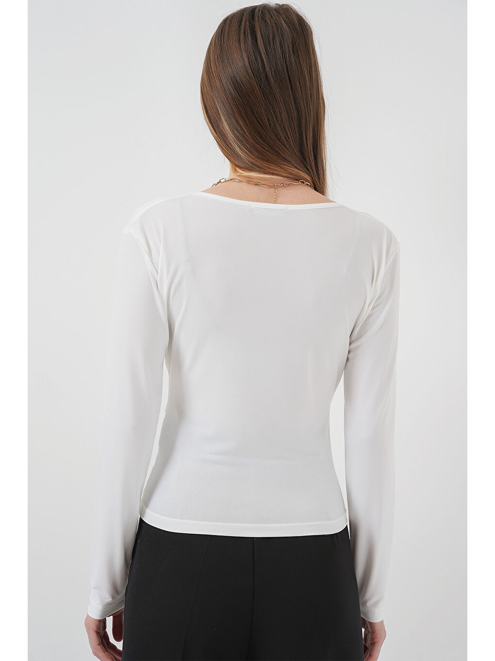 939 Anvelop Yaka Sandy Bluz - Beyaz-5