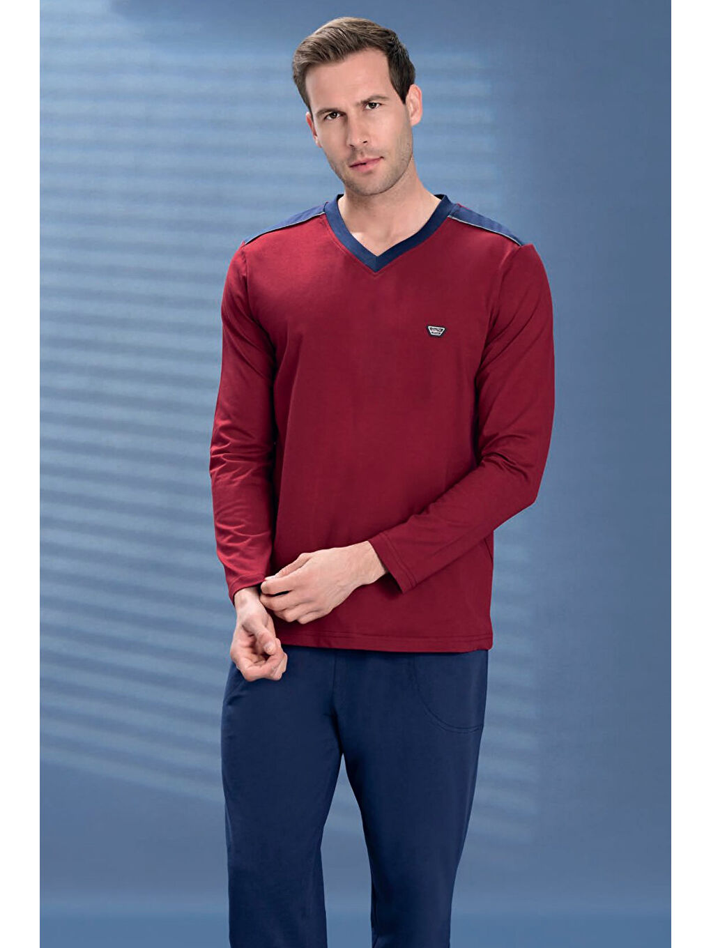 Bordo Uzun Kol Penye Pijama Takımı 2113-1