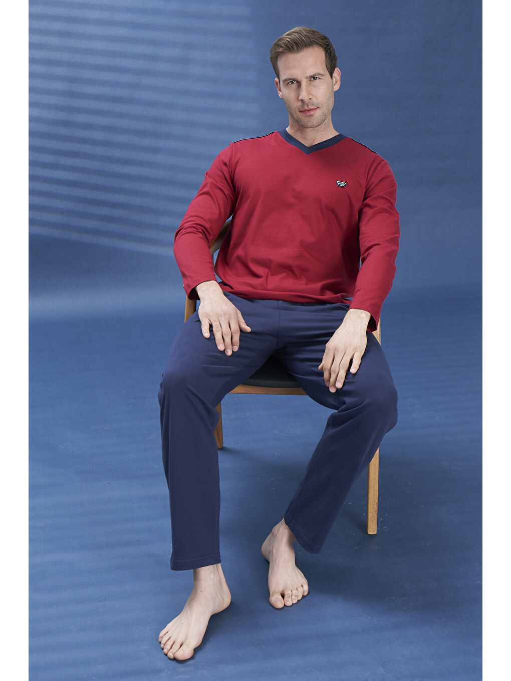 Bordo Uzun Kol Penye Pijama Takımı 2113-2