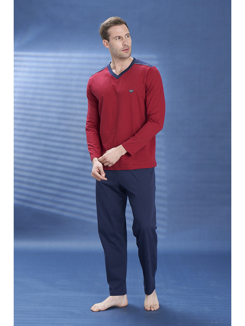 Bordo Uzun Kol Penye Pijama Takımı 2113-3