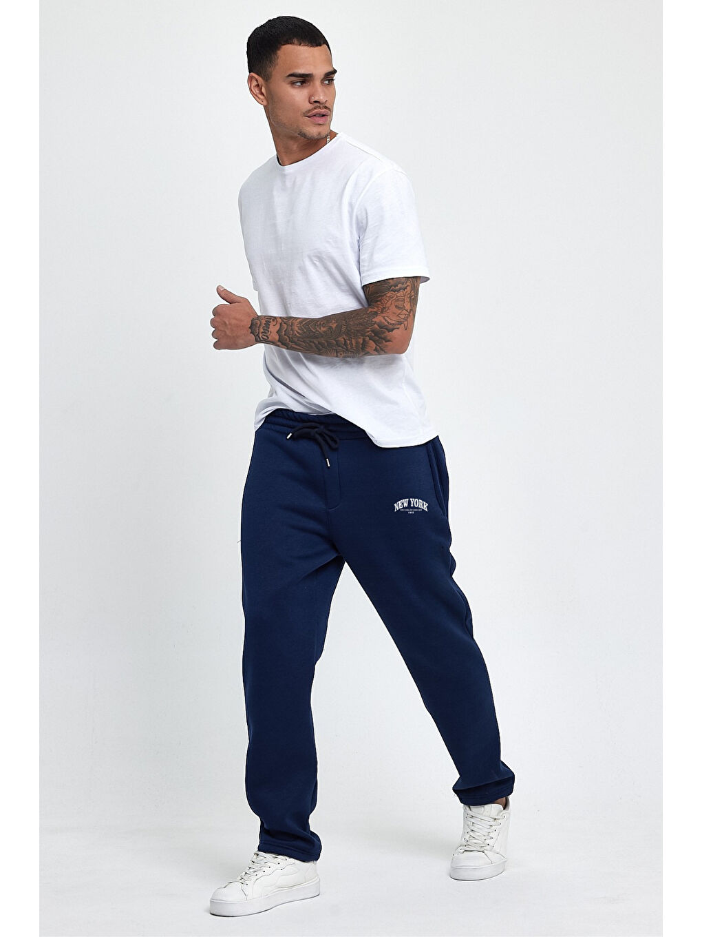 Lacivert Erkek İçi Polarlı 3 iplik Kalın New York Baskılı Eşofman Altı SPR25EA97