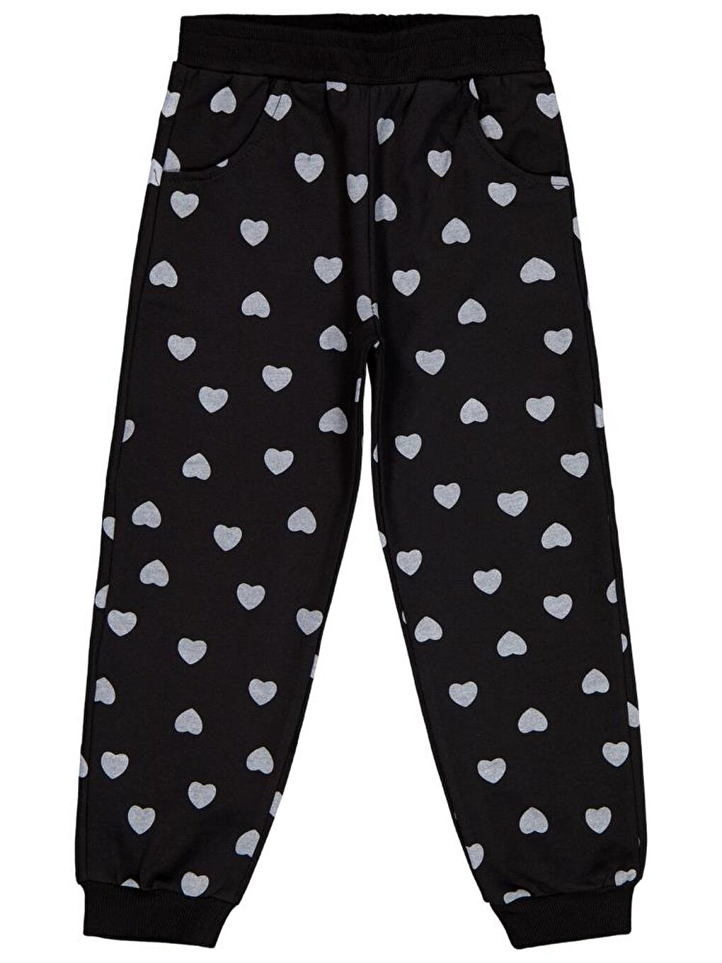 Siyah Girls Kalp Baskılı 6-9 Yaş Eşofman Altı