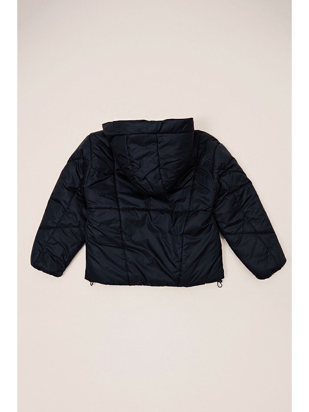 Siyah Fermuarlı Stoperli Kapüşonlu Kız Çocuk Şişme Mont-1