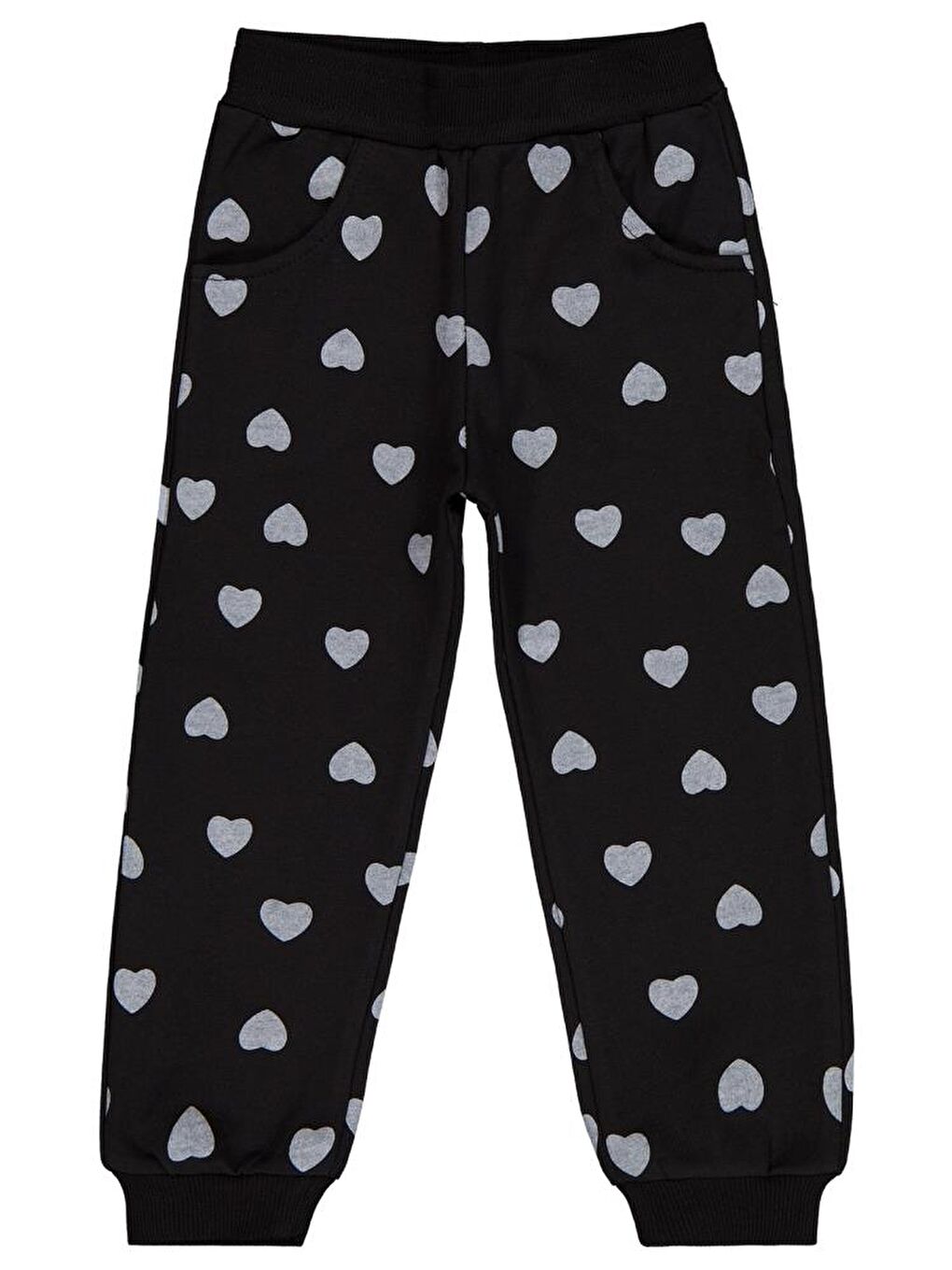 Siyah Girls Kalp Baskılı 2-5 Yaş Eşofman Altı-1