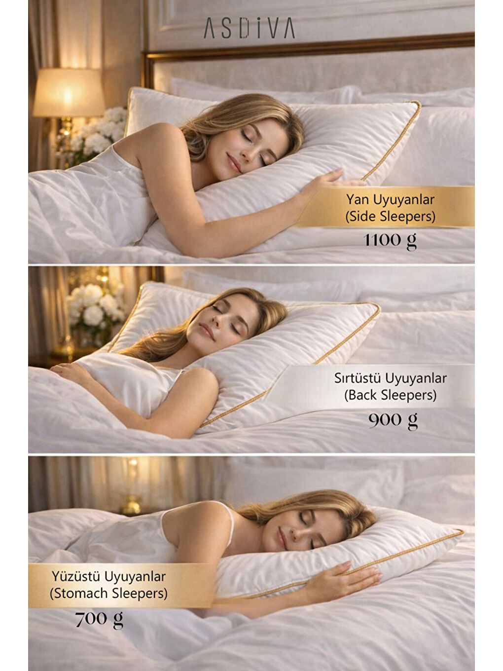 Beyaz Down-Sense Serisi Biyeli Lüks Otel Yastığı 50x70 cm Kaz tüyü hissi Microjel Elyaf 700/900/1100 Gr