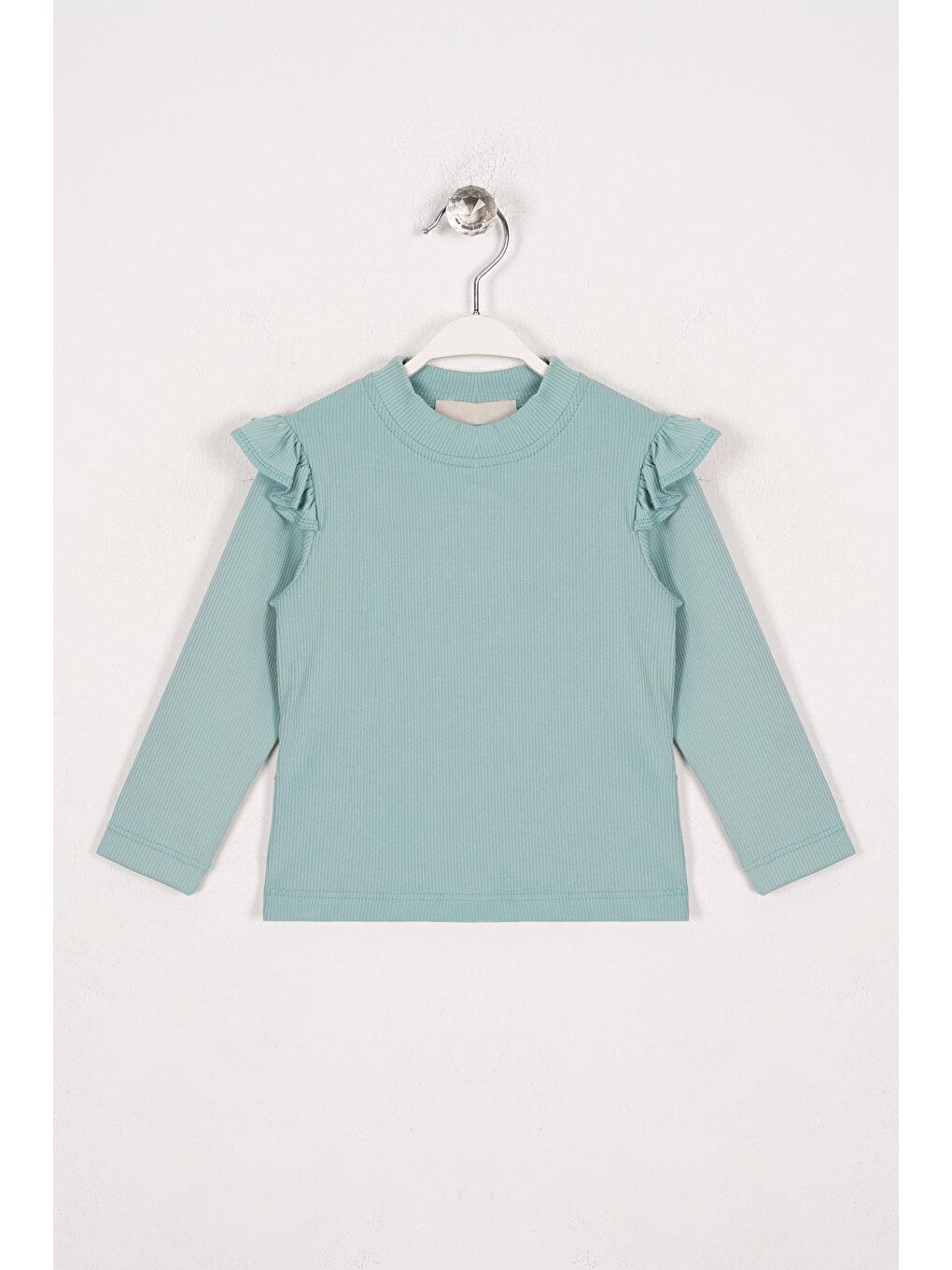 Bisiklet Yaka Uzun Kol Fırfır Detaylı Fitilli Çağla Yeşil Renk Kız Çocuk Body