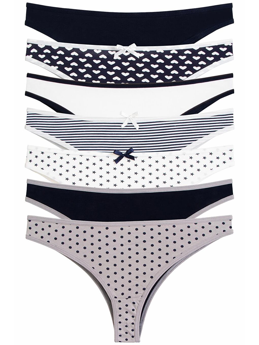 Lacivert Kadın Külot 7 li Paket Likralı Brazillian Baskılı