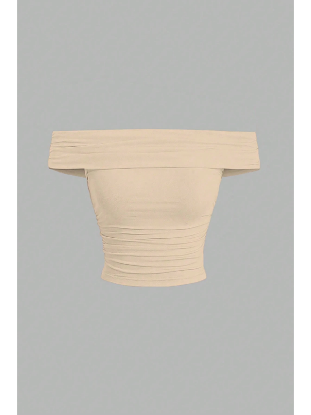 Kadın Bej Madonna Yaka Esnek Fit Bluz - Omuz Açık Vücudu Saran Üst