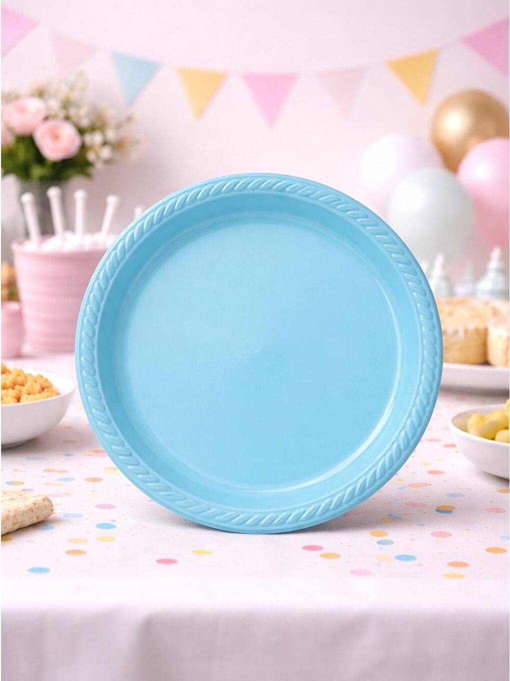 Plastik Tabak Doğum Günü Parti Tabağı Açık Mavi 21 cm 25'li