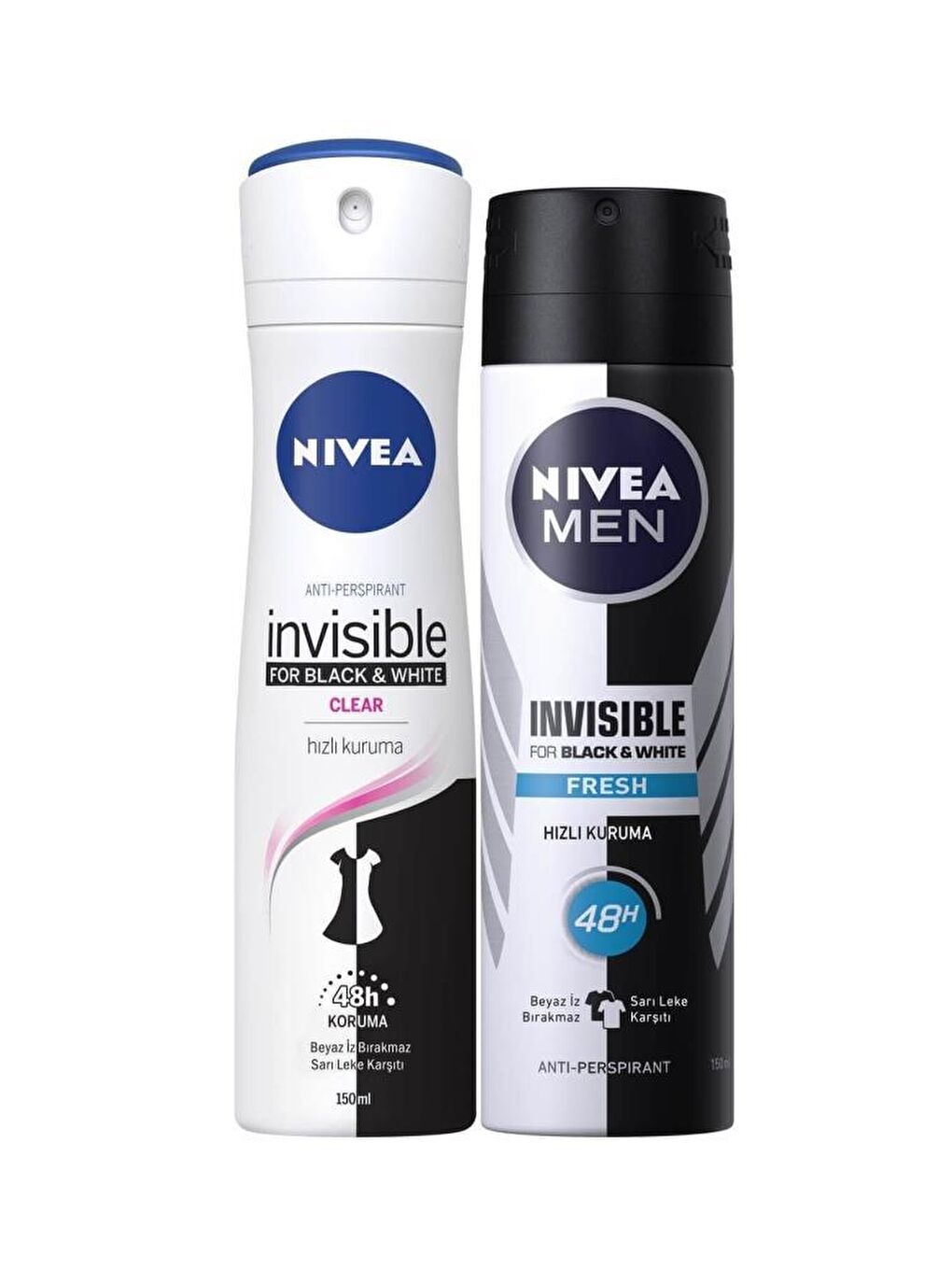 NIVEA Şeffaf Black&White Fresh Deosprey 150 ml+Black&White Fresh Erkek Deosprey 150 ml 2'li Paket