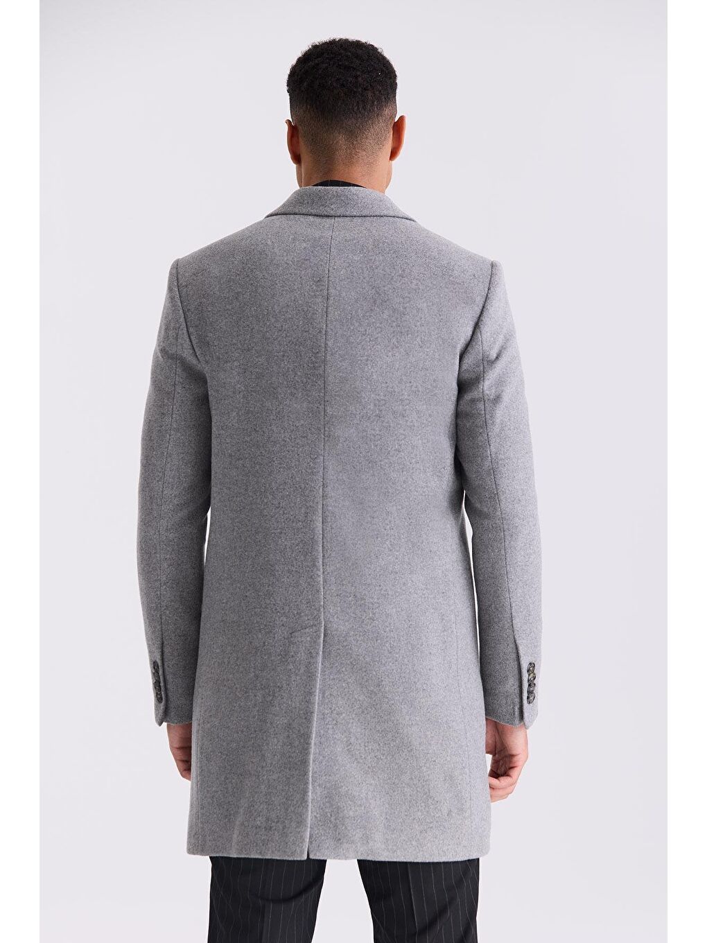 Gri Comfort Fit Mono Yaka Yan Cep Kaşe Kaban-3