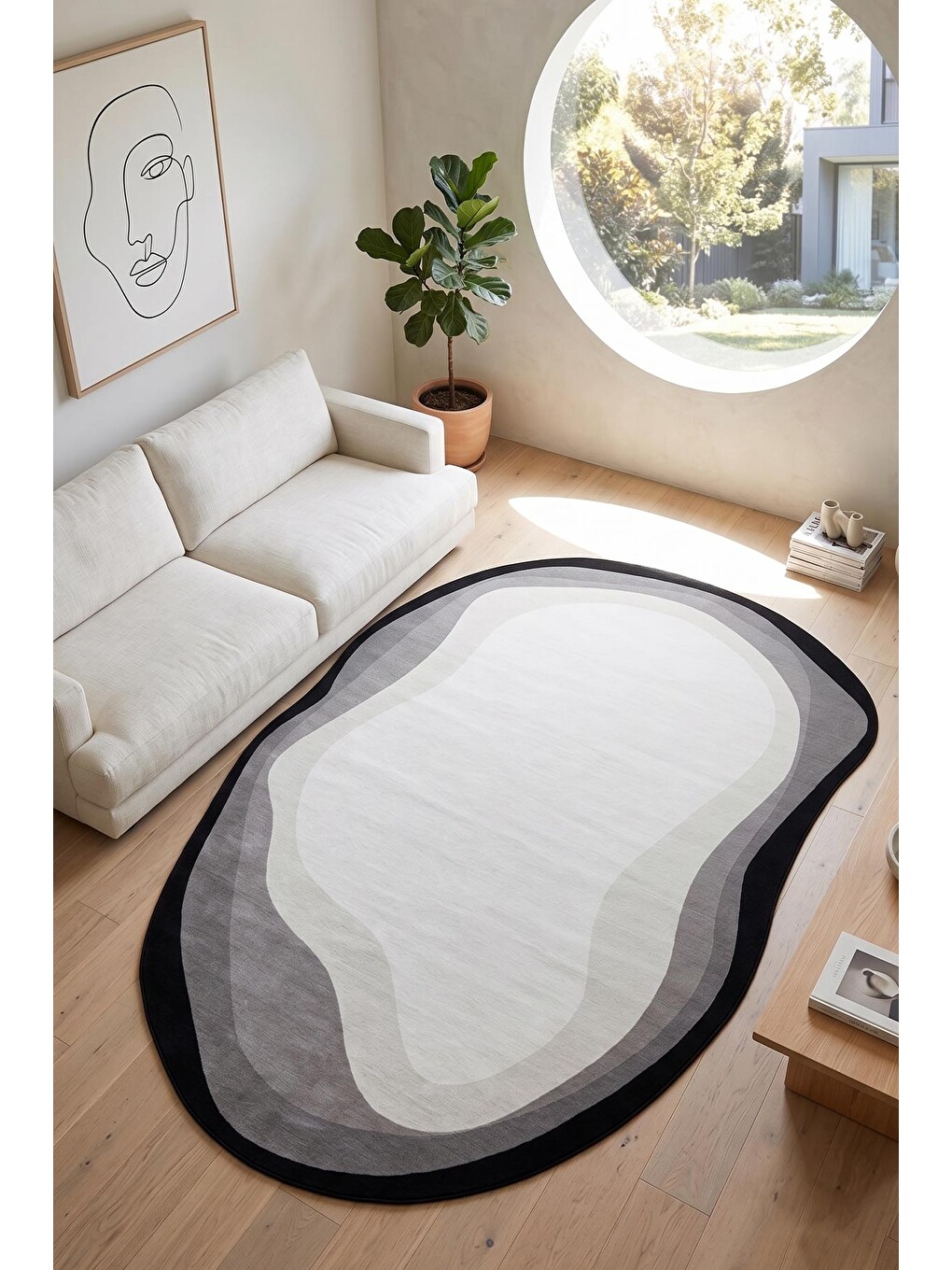 Gri Modern Dekoratif Halı – Makinada Yıkanabilir, Kaymaz Taban, İnce Lazer Kesim Halı-1