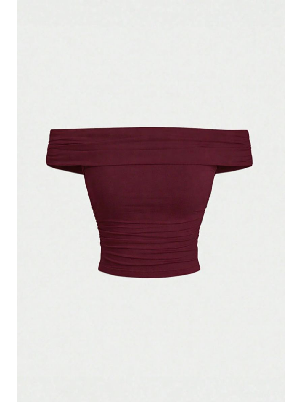 Kadın Bordo Madonna Yaka Esnek Fit Bluz - Omuz Açık Vücudu Saran Üst