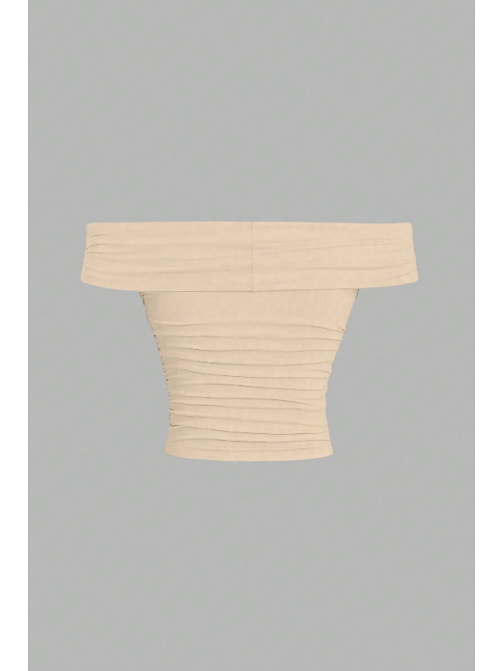 Kadın Bej Madonna Yaka Esnek Fit Bluz - Omuz Açık Vücudu Saran Üst-4