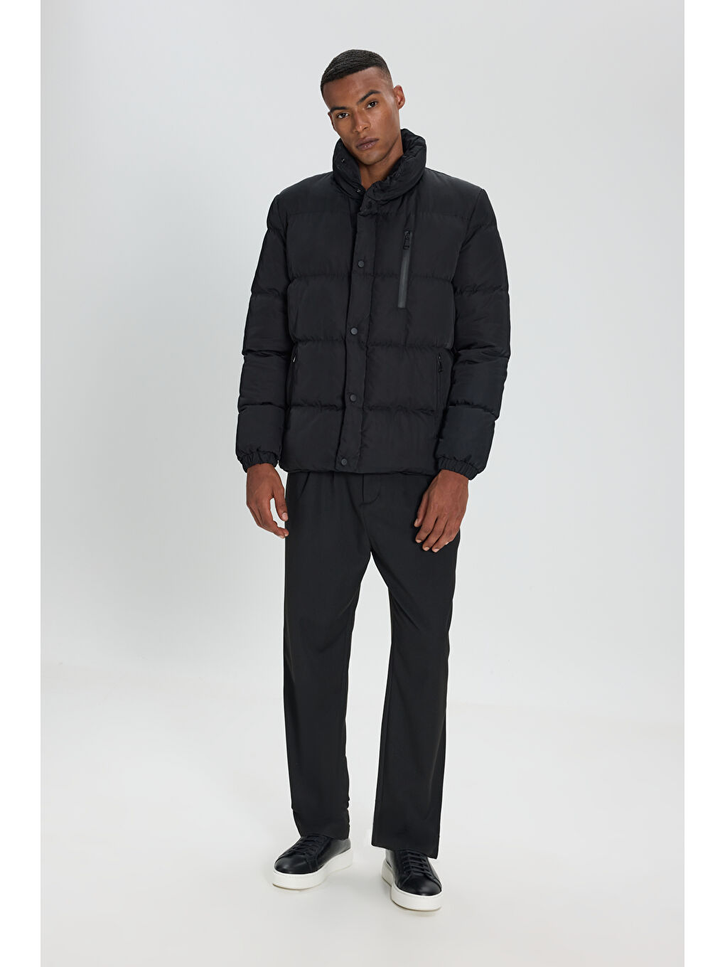 Erkek Siyah Standart Fit Normal Kesim Dik Yaka Yan Cepli Mont-3