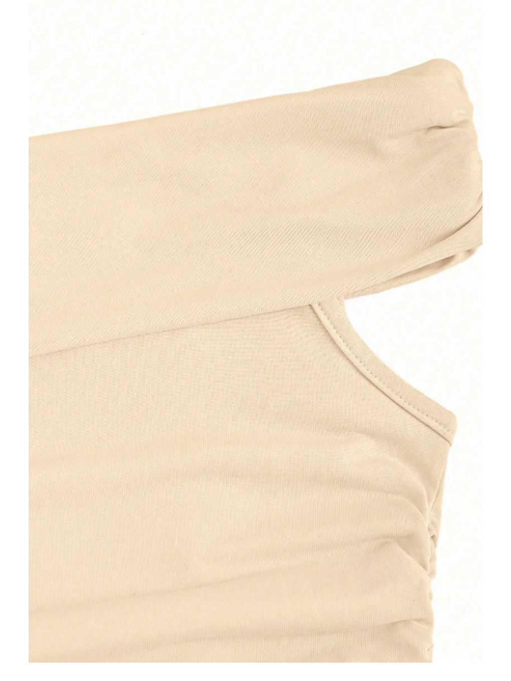 Kadın Bej Madonna Yaka Esnek Fit Bluz - Omuz Açık Vücudu Saran Üst-5