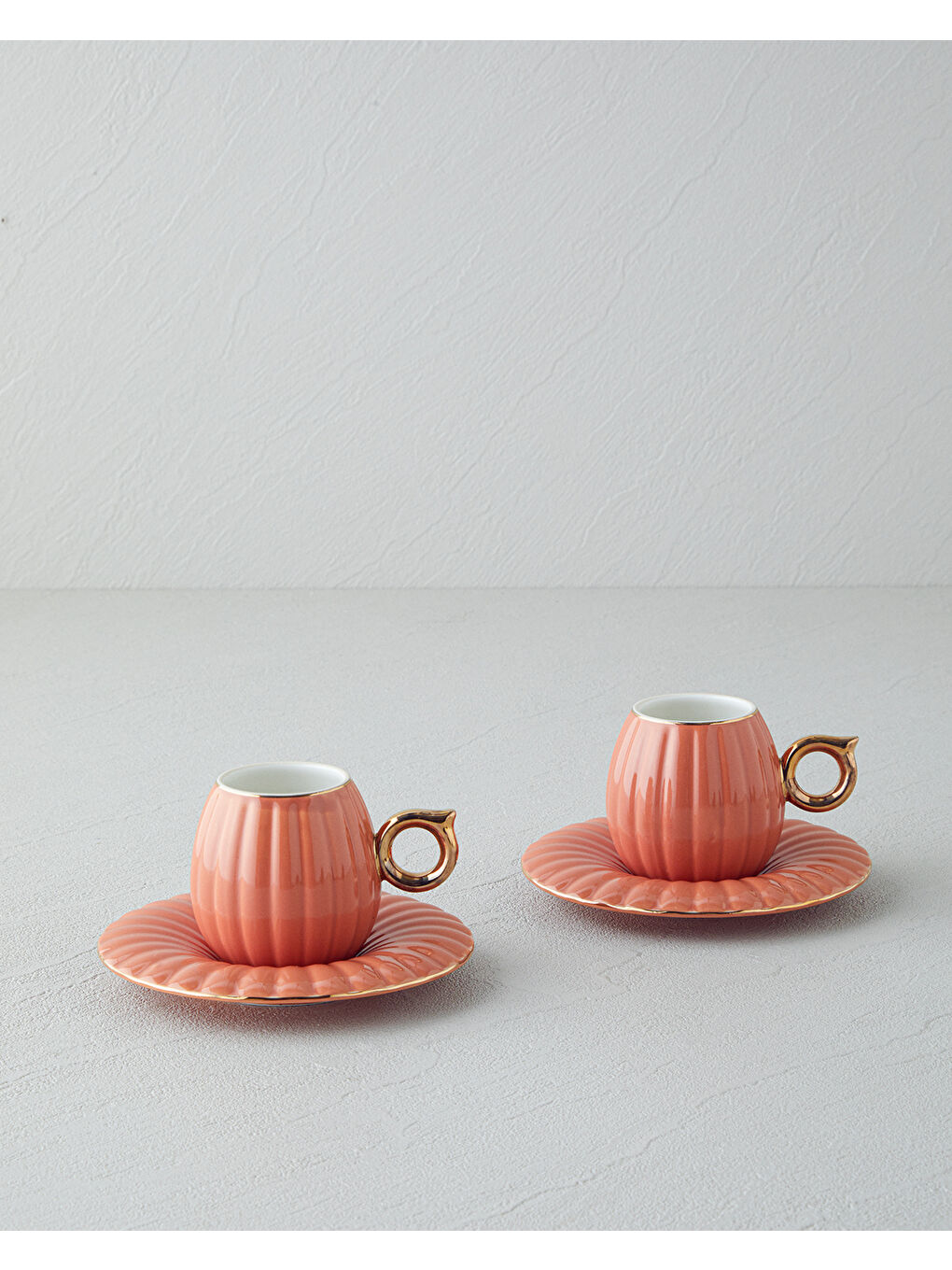 Kahverengi Polka New Bone China 4 Parça 2 Kişilik Kahve Fincan Takımı Terracotta