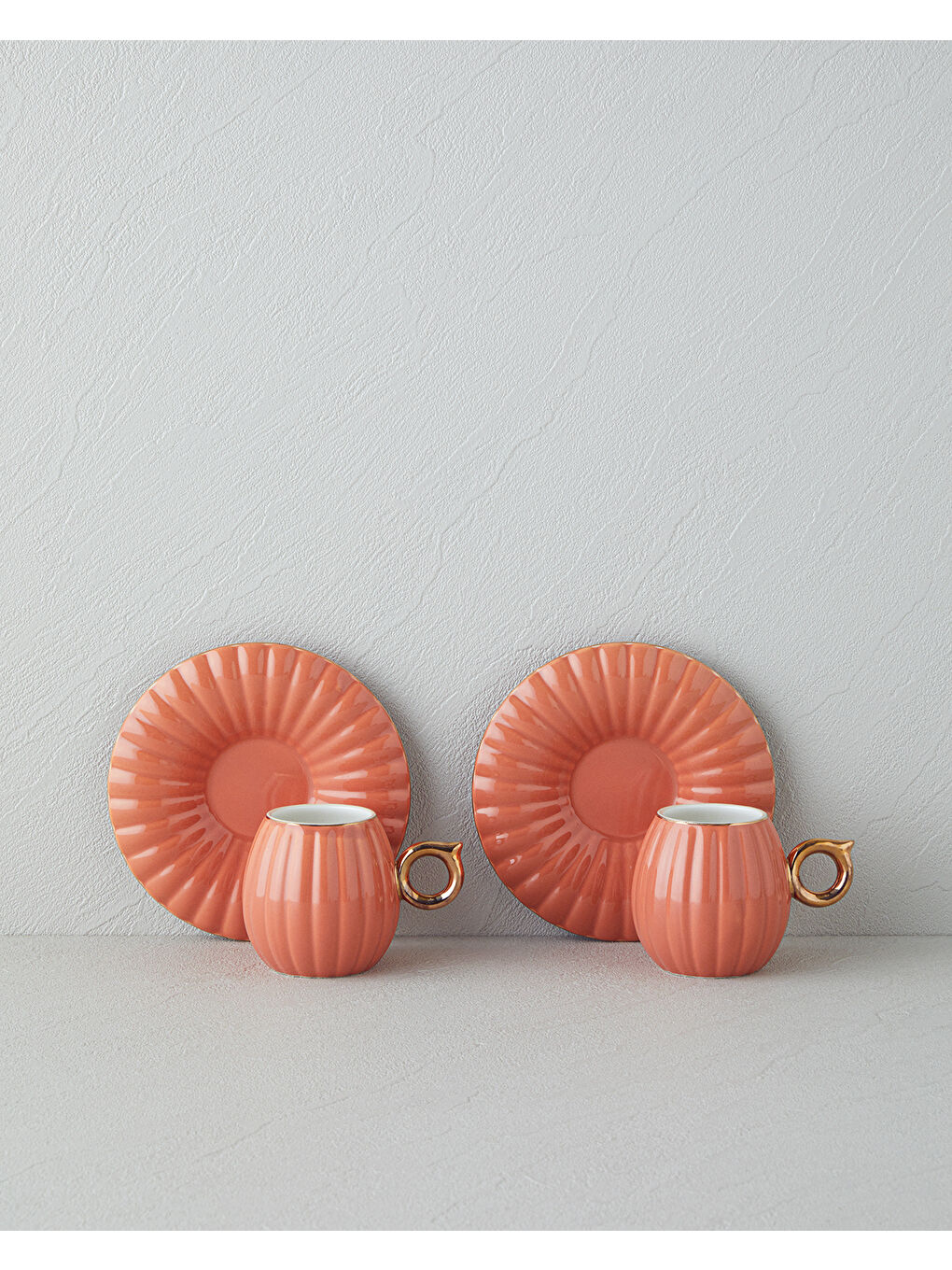 Kahverengi Polka New Bone China 4 Parça 2 Kişilik Kahve Fincan Takımı Terracotta-1