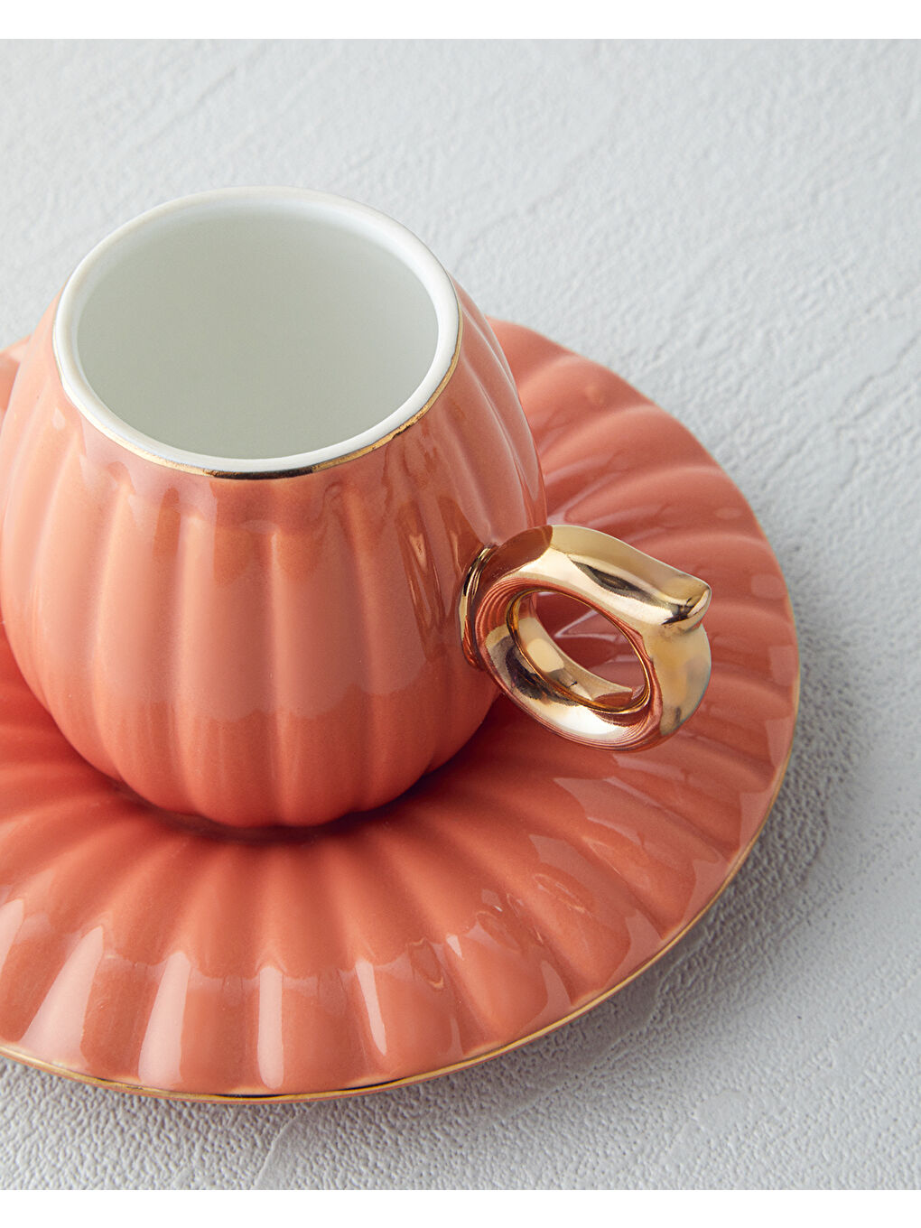 Kahverengi Polka New Bone China 4 Parça 2 Kişilik Kahve Fincan Takımı Terracotta-3