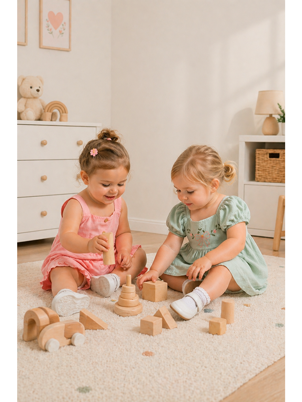 Yeşil Kız Bebek Müslin Kumaş Elbise-Keten Kumaş Tulum %100 Pamuklu (2'li Paket)-1