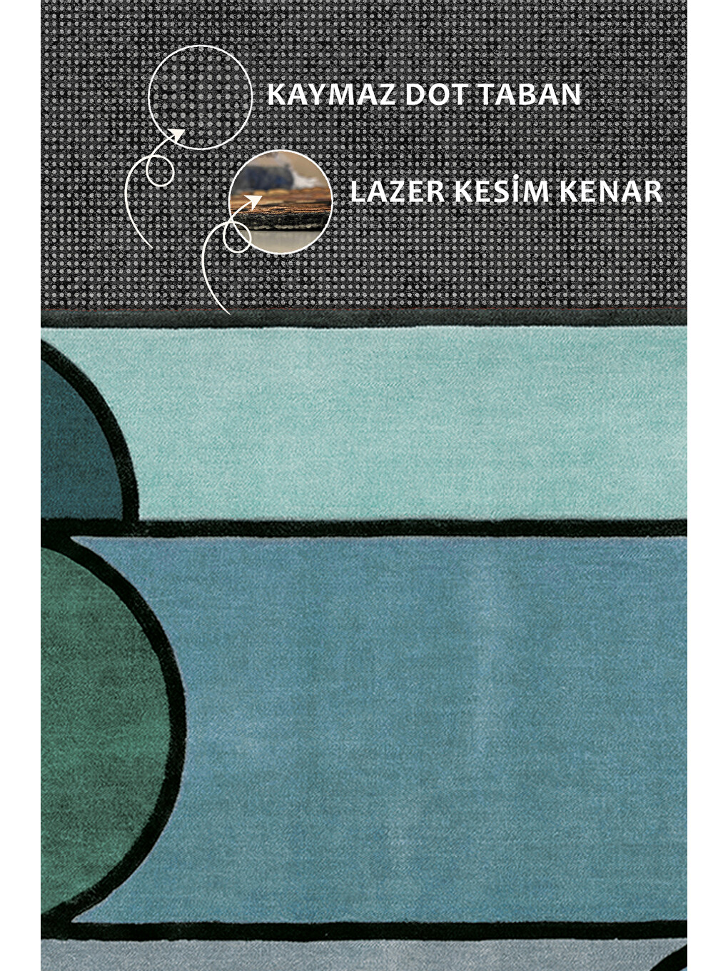 Mavi Modern Dekoratif Halı – Makinada Yıkanabilir, Kaymaz Taban, İnce Lazer Kesim Halı-3