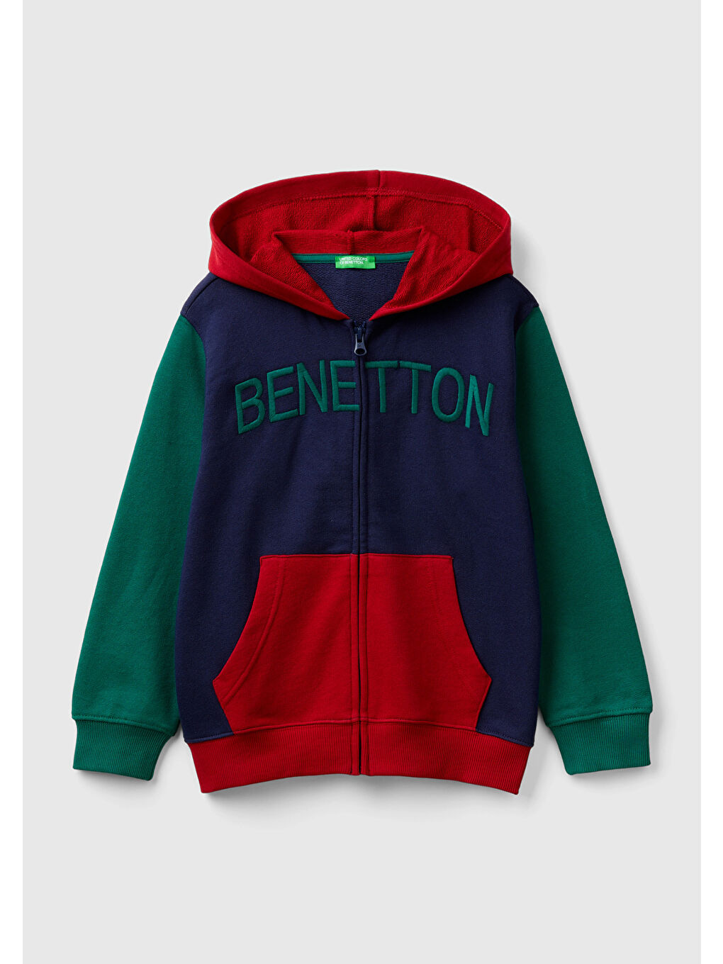 United Colors Of Benetton Erkek Çocuk Lacivert Mix Önü Logo İşlemeli Fermuarlı ve Kapüşonlu Sweatshirt