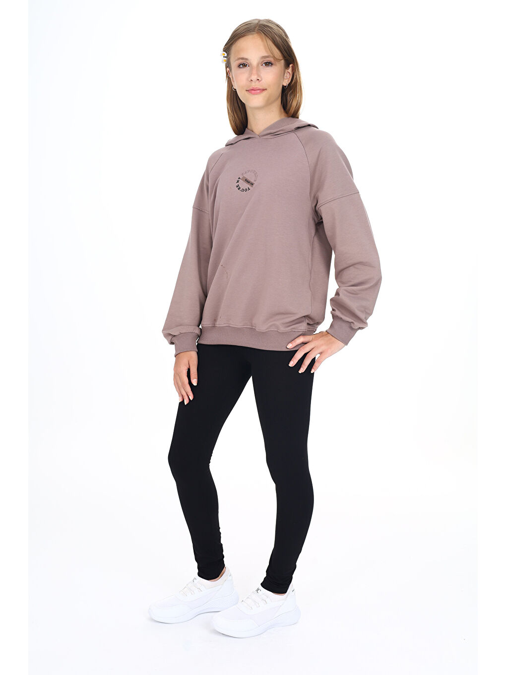 Kahverengi Kız Çocuk Baskılı Taytlı Takım-4