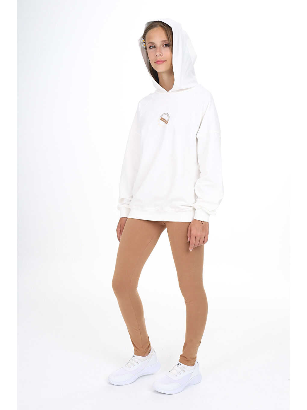 Ekru Kız Çocuk Baskılı Taytlı Takım-4