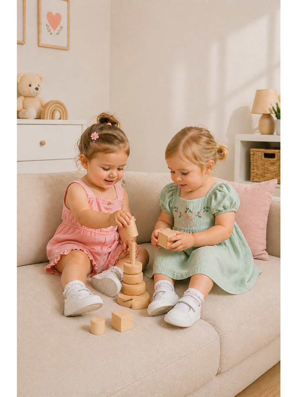 Yeşil Kız Bebek Müslin Kumaş Elbise-Keten Kumaş Tulum %100 Pamuklu (2'li Paket)-4