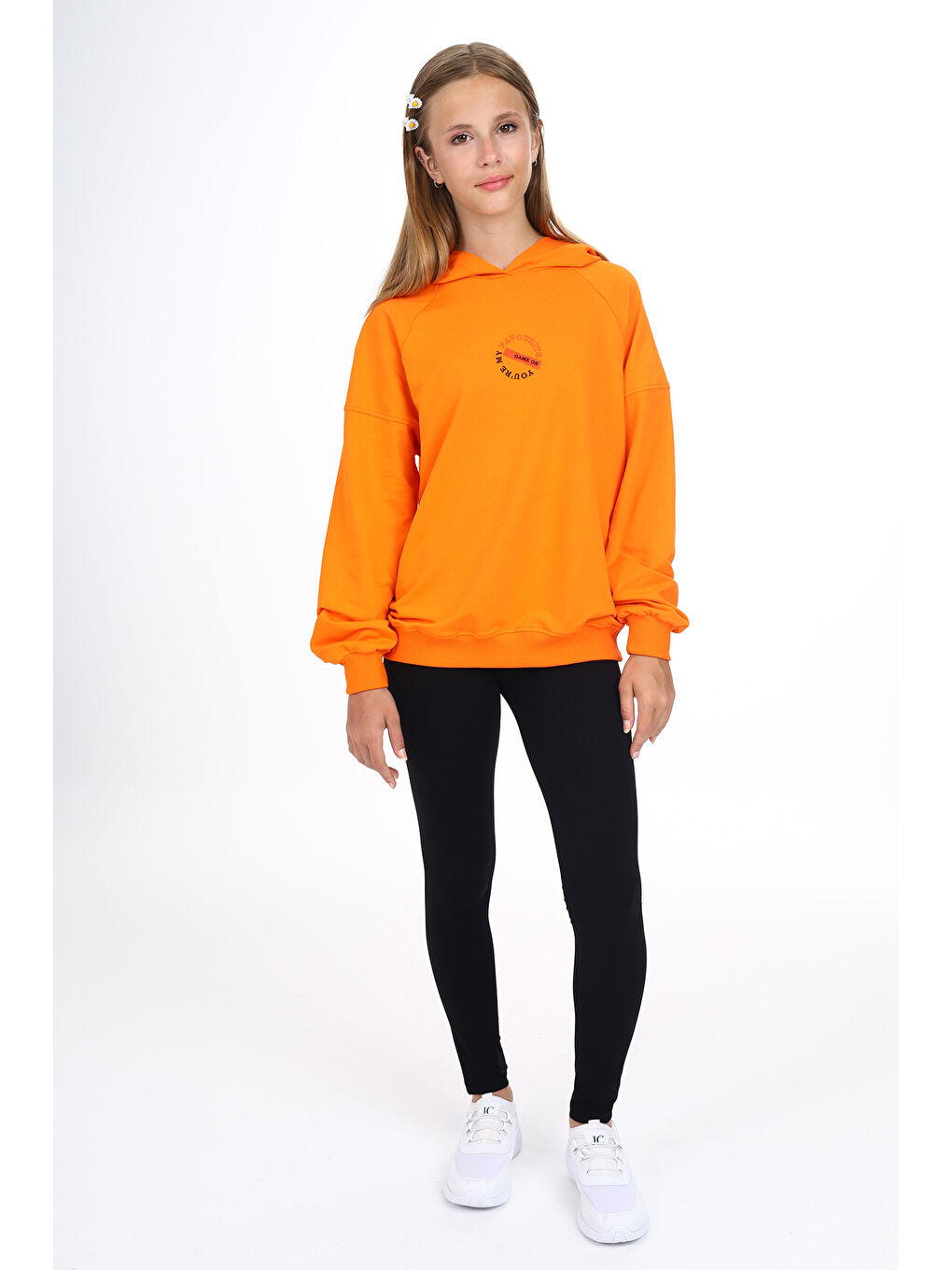 Turuncu Kız Çocuk Baskılı Taytlı Takım-2