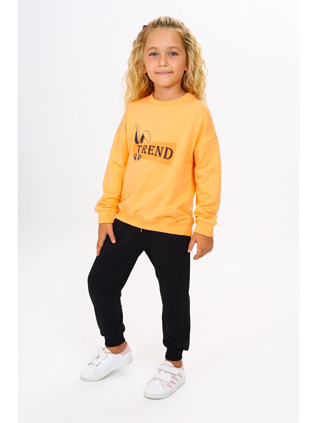 Turuncu Kız Çocuk Baskılı Eşofman Takım-2