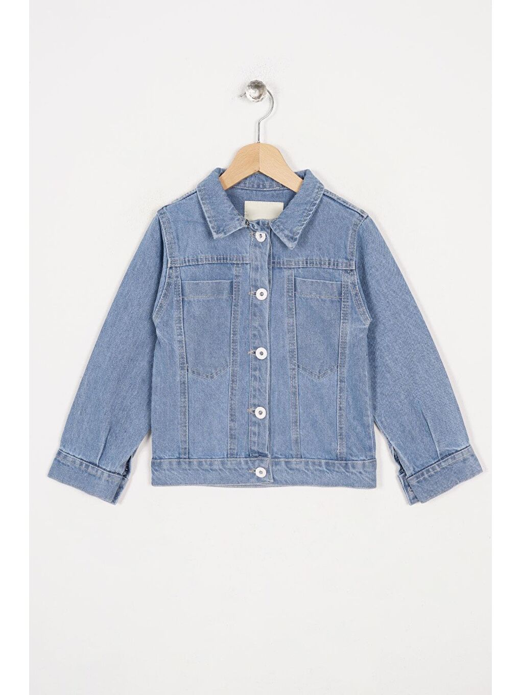 Uzun Kol Baskılı Mavi Renk Kız Çocuk Ceket