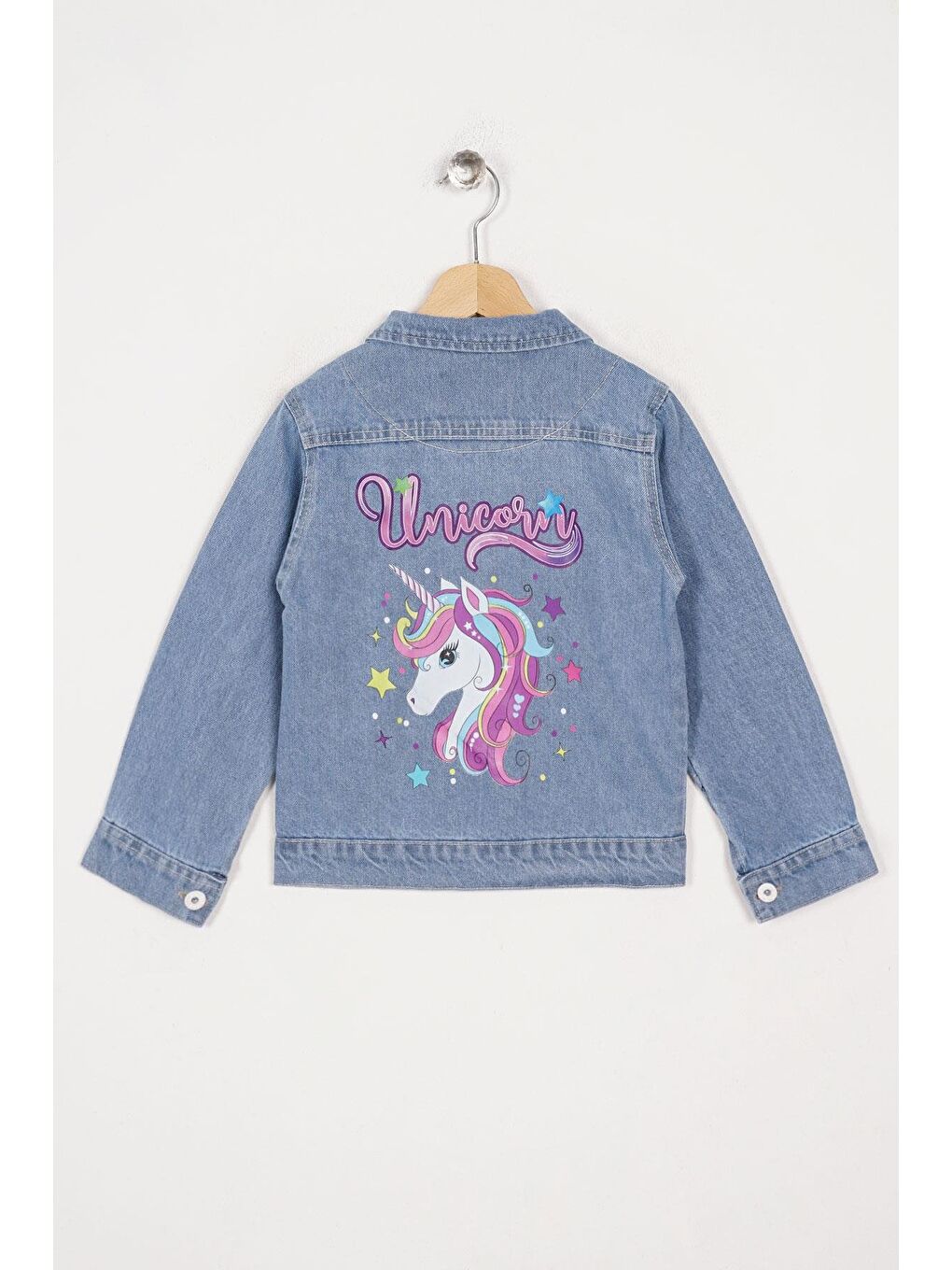 Uzun Kol Baskılı Mavi Renk Kız Çocuk Ceket-1