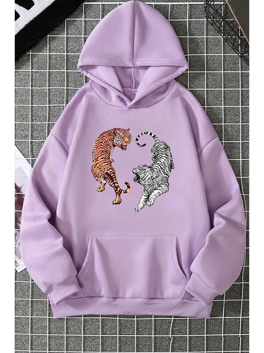 uyguntarz Lila Unisex Tiger Baskılı Sweatshirt