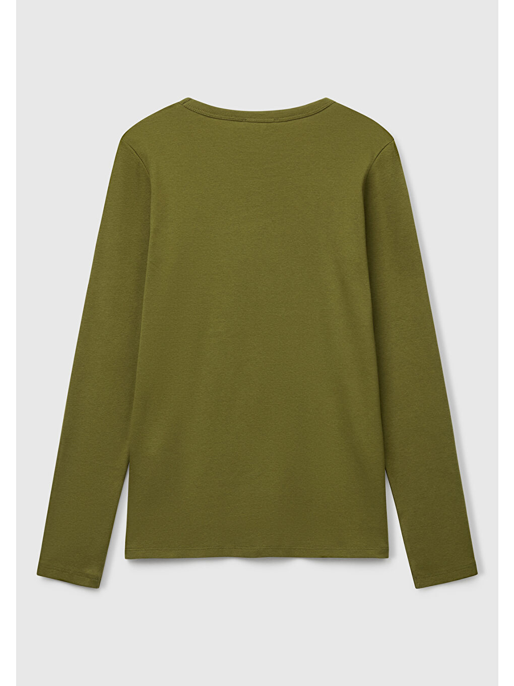 Kadın Haki Yeşili %100 Pamuk Bisiklet Yaka Benetton Yazılı Uzun Kollu T-Shirt-3