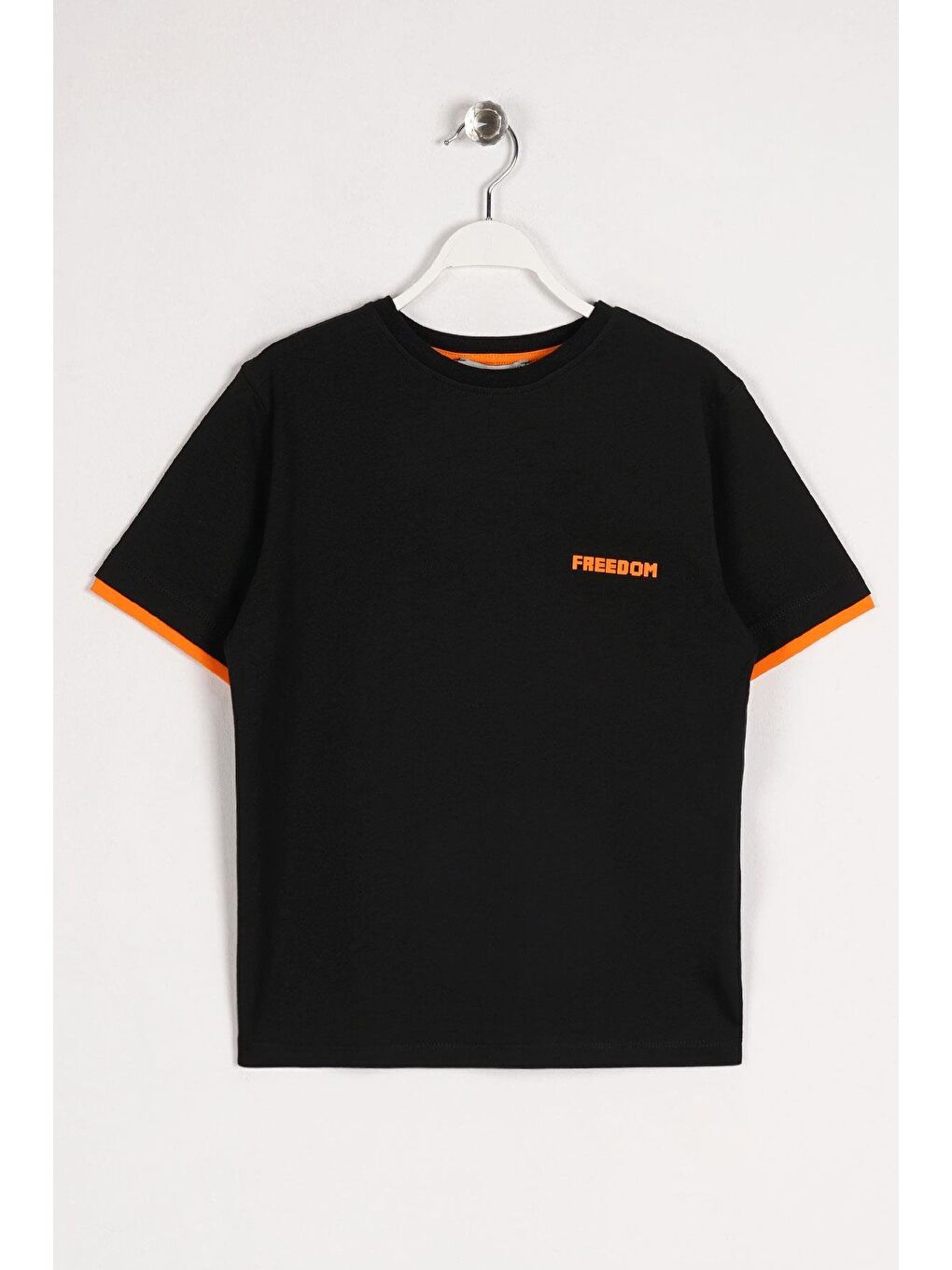 Bisiklet Yaka Kısa Kol Freedom Baskılı Siyah Renk Erkek Çocuk Tshirt