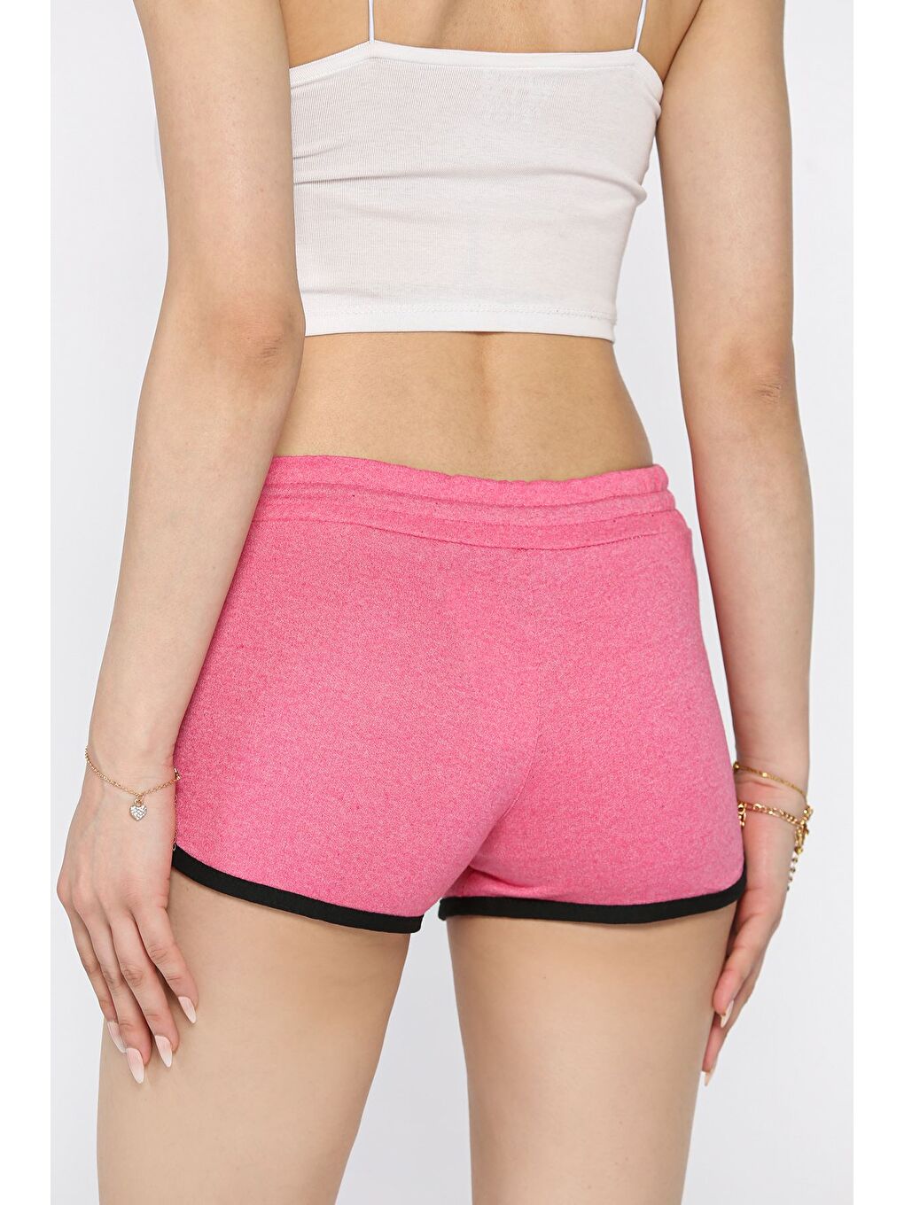 Fuşya Biyeli Kadın Baskılı Mini Şort-2