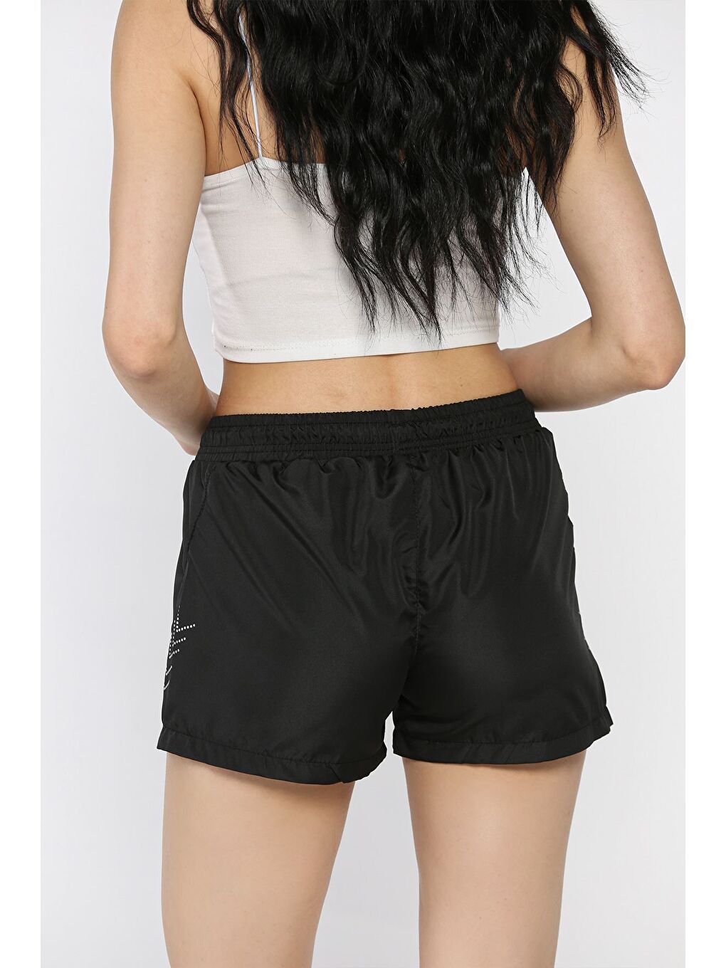 Siyah Kadın Baskılı Cepli Deniz Şortu-2