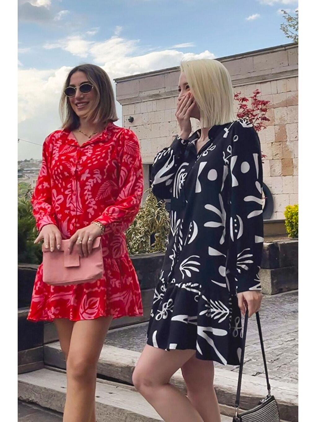 Pembe Desenli Kısa Kadın Elbise Mg2429-3