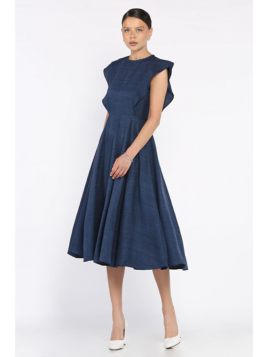 Lacivert Kadın Bisiklet Yaka Kiloş Elbise