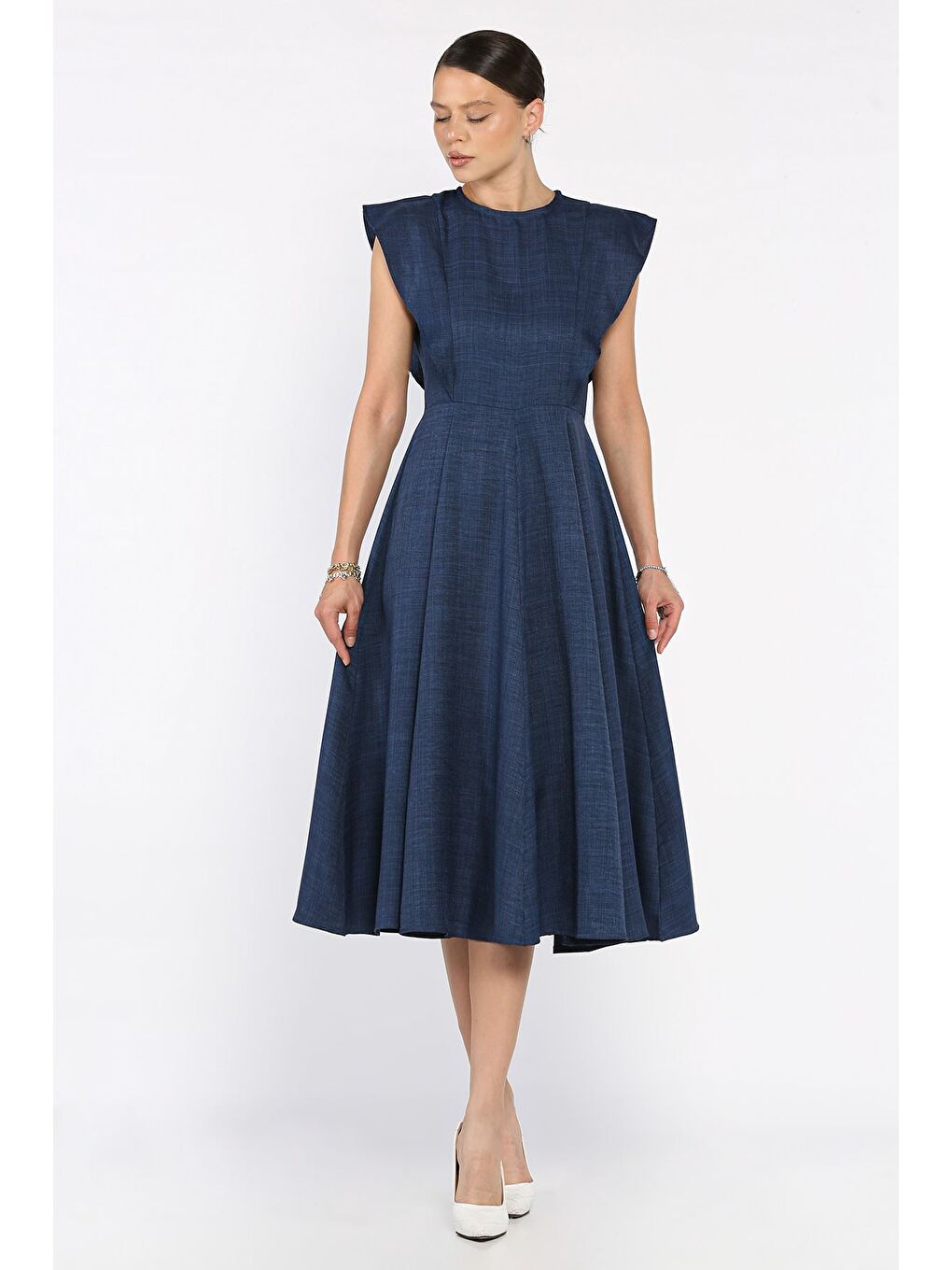 Lacivert Kadın Bisiklet Yaka Kiloş Elbise-1