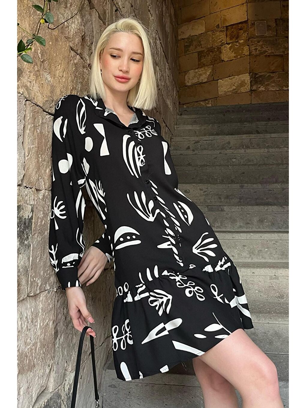 Beyaz Desenli Kısa Kadın Elbise Mg2429-2