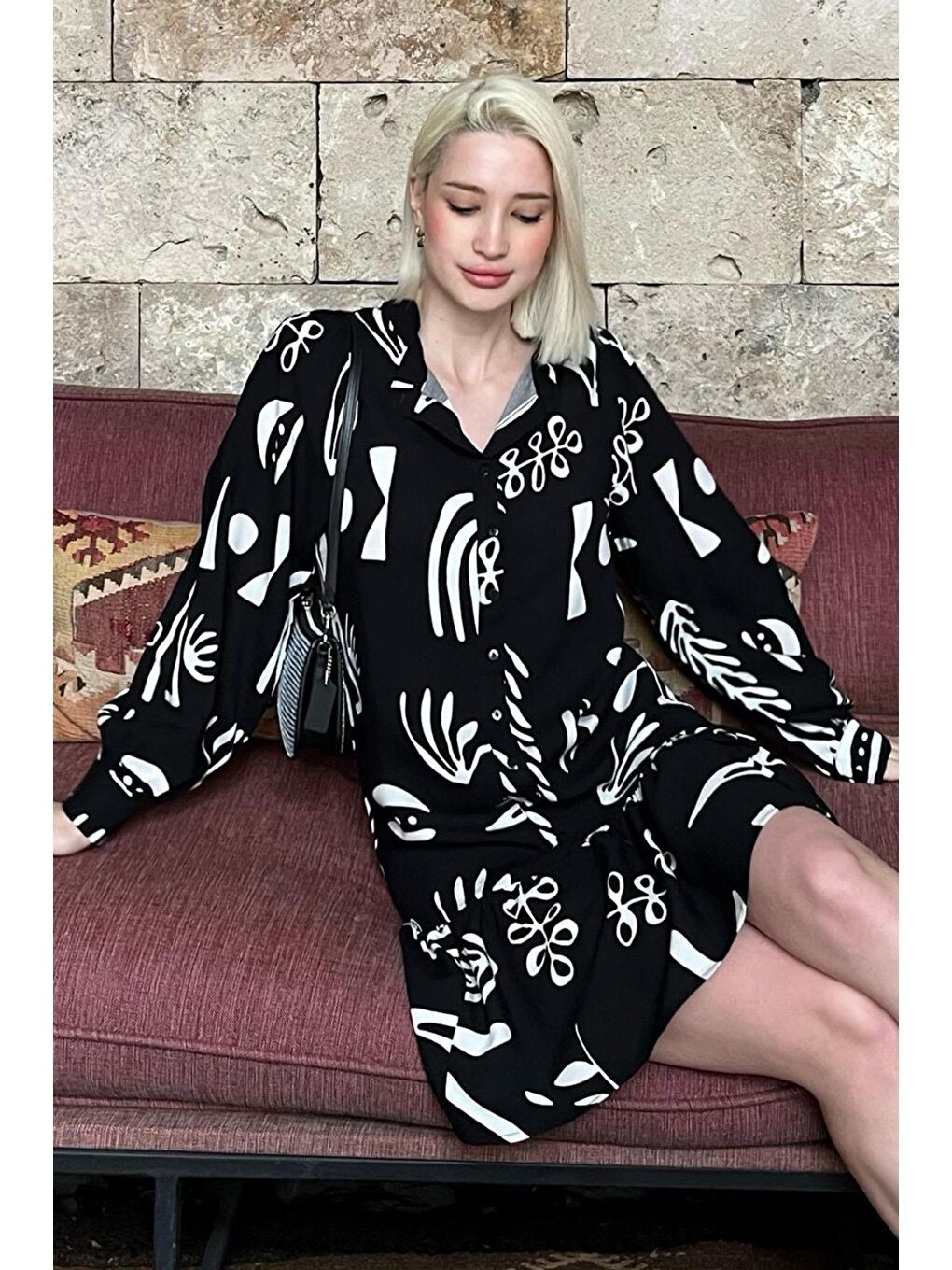 Beyaz Desenli Kısa Kadın Elbise Mg2429-3