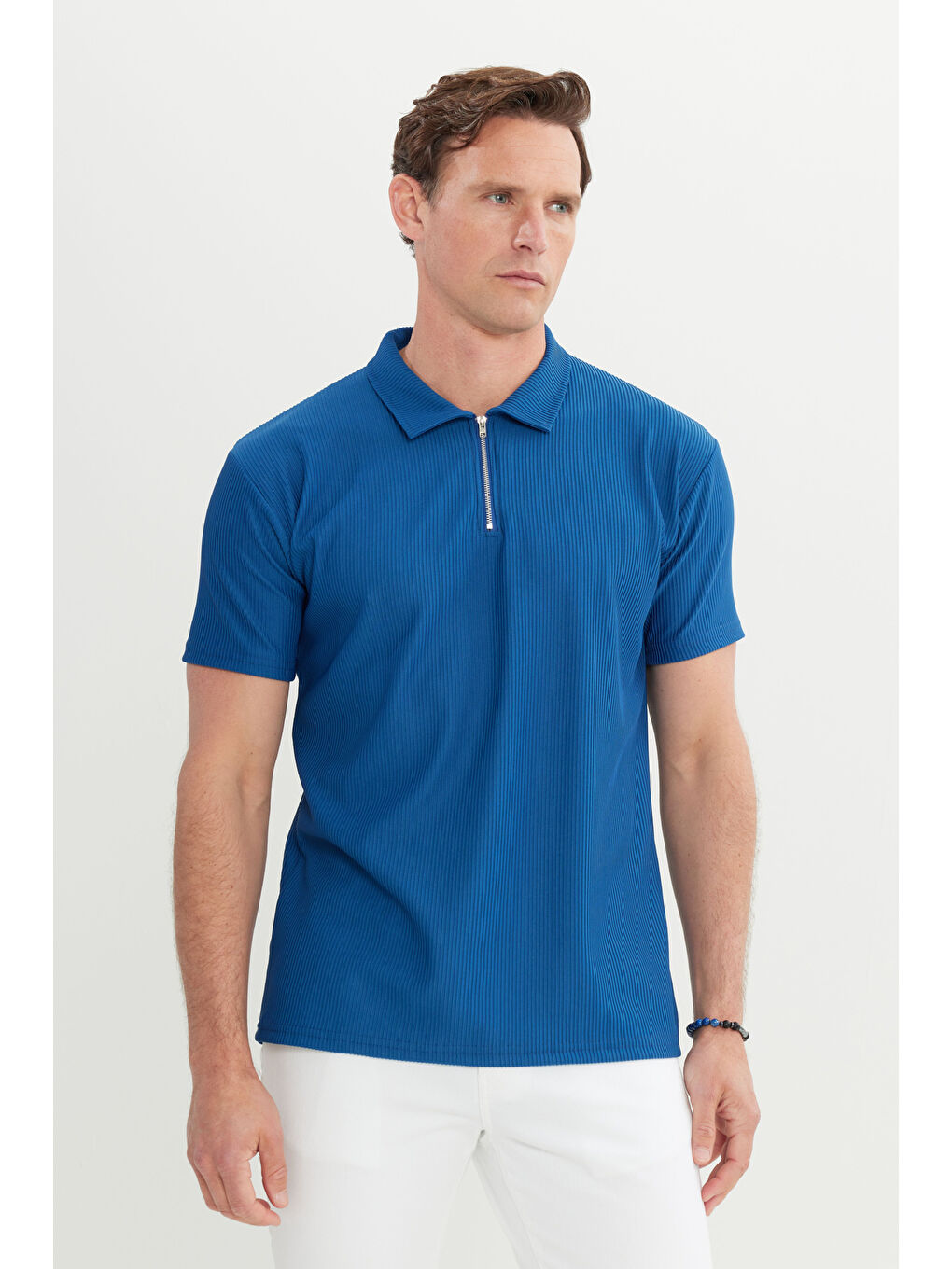 Erkek İndigo Relax Fit Rahat Kesim Polo Yaka Esnek Tişört