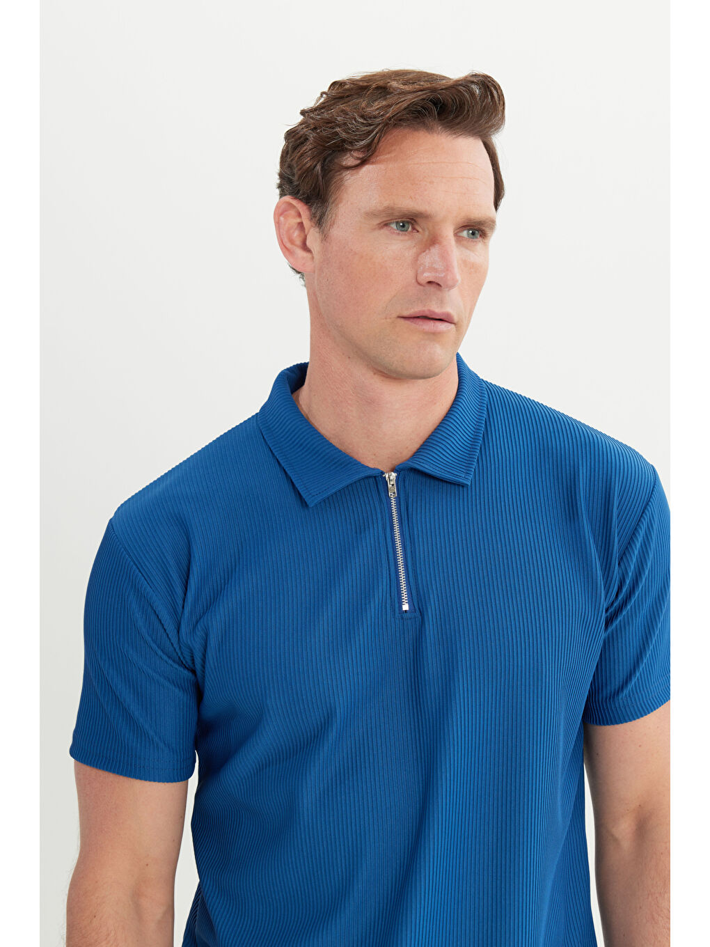 Erkek İndigo Relax Fit Rahat Kesim Polo Yaka Esnek Tişört-3