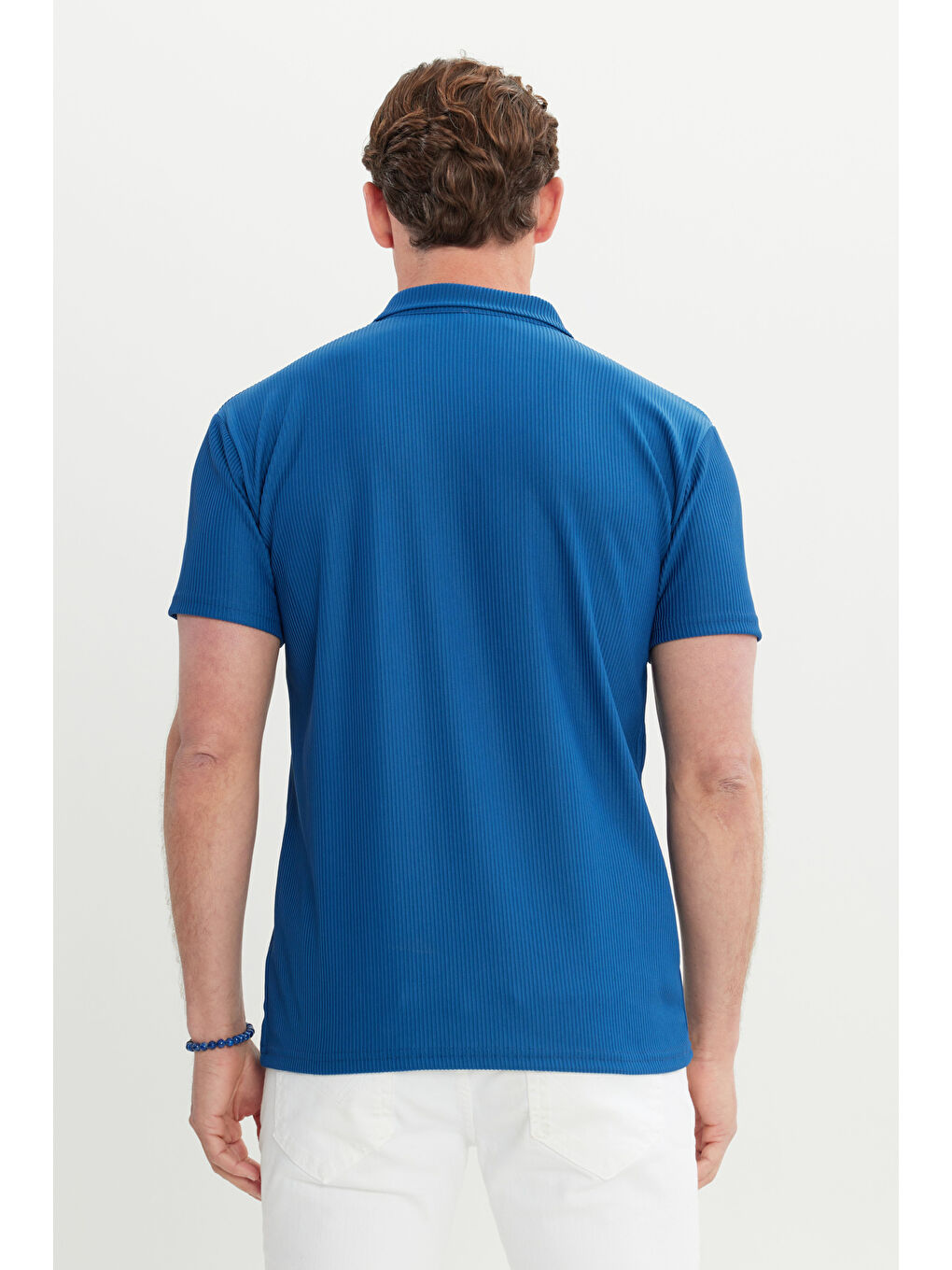 Erkek İndigo Relax Fit Rahat Kesim Polo Yaka Esnek Tişört-4